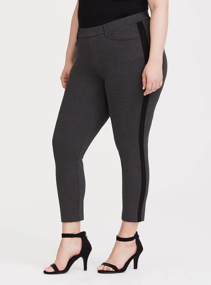 Grey & Black Stripe Ponte Stretch Pull-On Pant