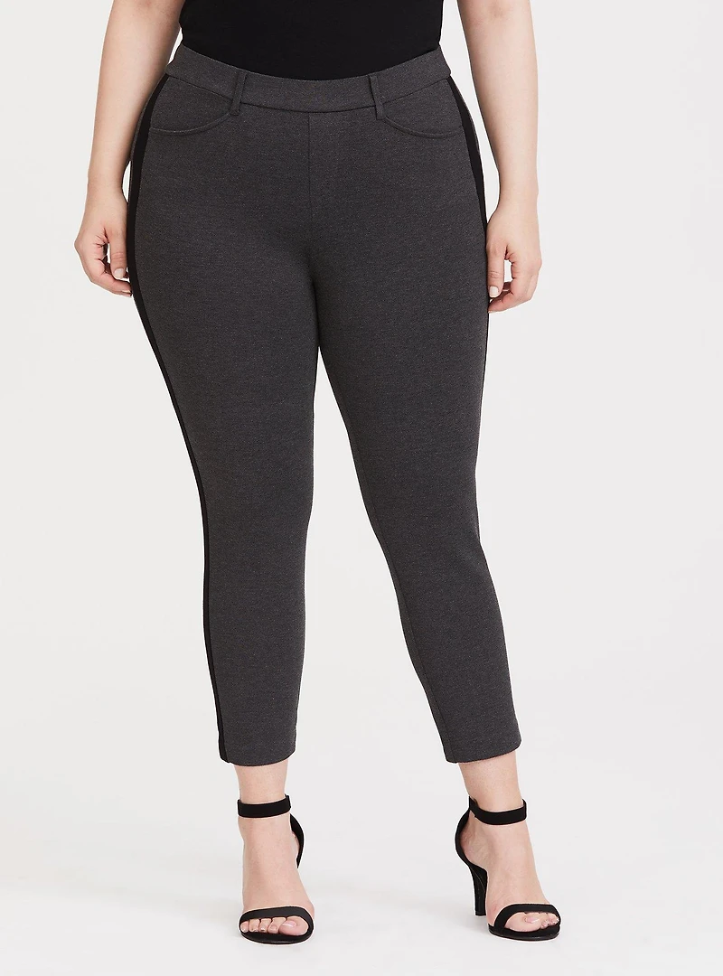 Grey & Black Stripe Ponte Stretch Pull-On Pant