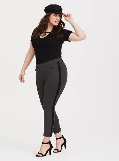 Grey & Black Stripe Ponte Stretch Pull-On Pant