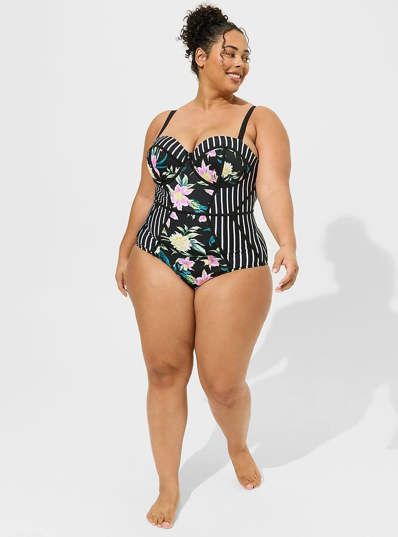 Slim Fix Underwire Piping One Piece Swimsuit