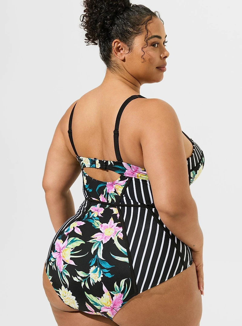 Slim Fix Underwire Piping One Piece Swimsuit
