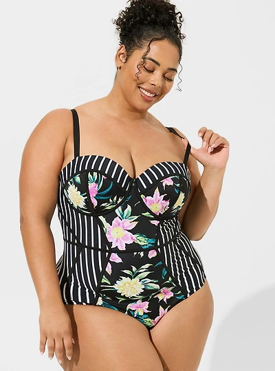 Slim Fix Underwire Piping One Piece Swimsuit