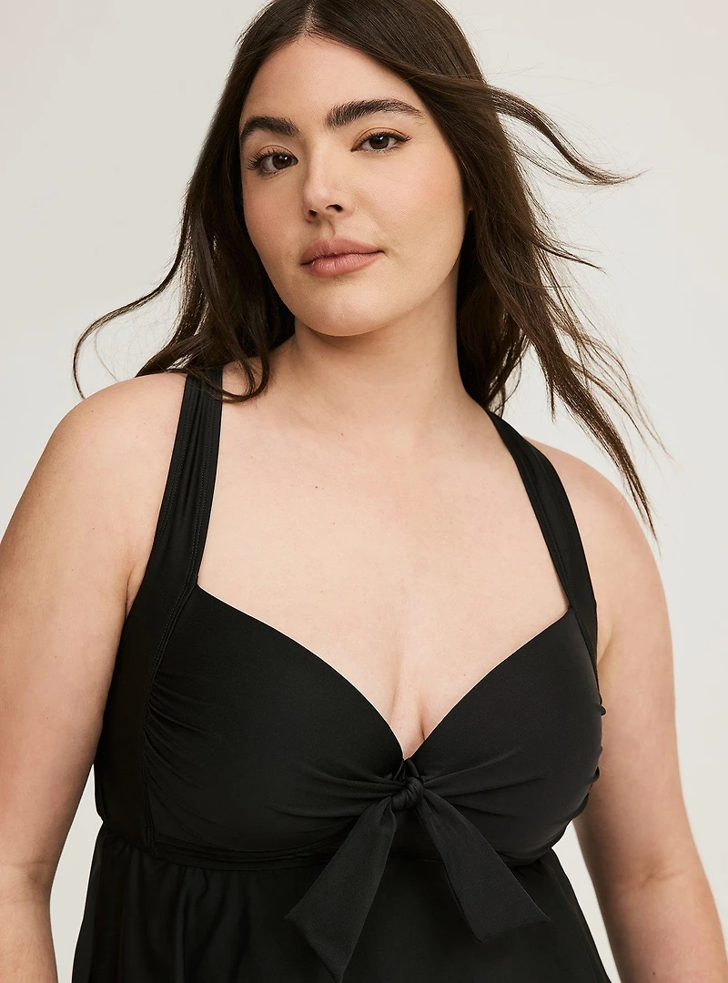 Wireless Babydoll Tie-Front Tankini