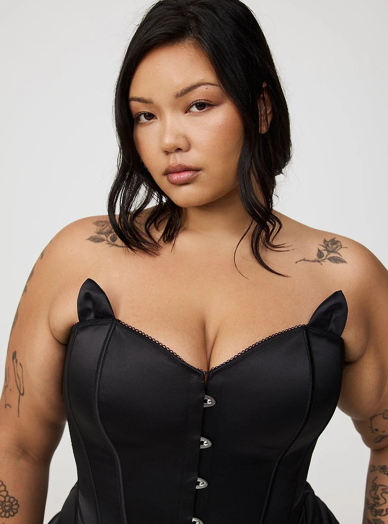 Satin Cat Hook-Front Bustier