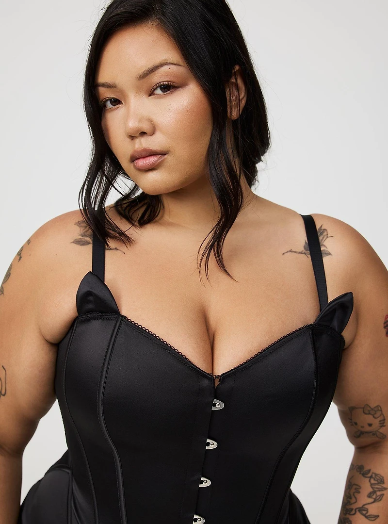 Satin Cat Hook-Front Bustier