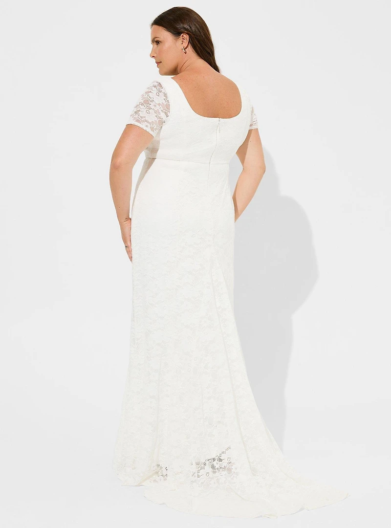 Ivory Lace Short Sleeve Fit & Flare Wedding Dress