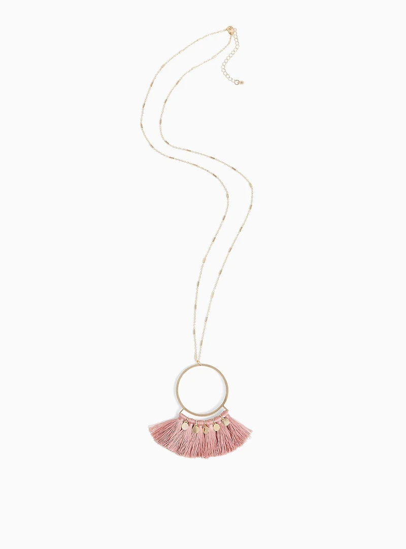 Gold-Tone & Rose Pink Fringe Pendant Necklace