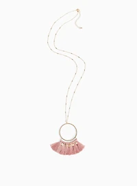 Gold-Tone & Rose Pink Fringe Pendant Necklace