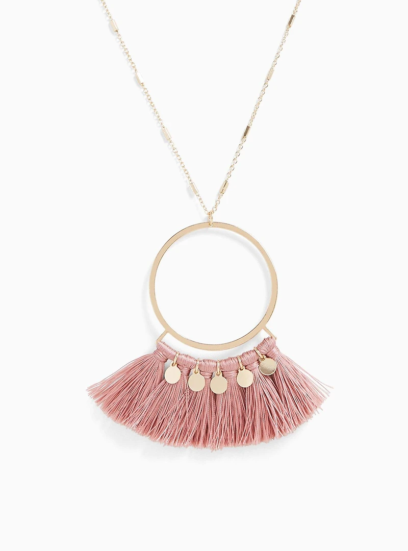 Gold-Tone & Rose Pink Fringe Pendant Necklace