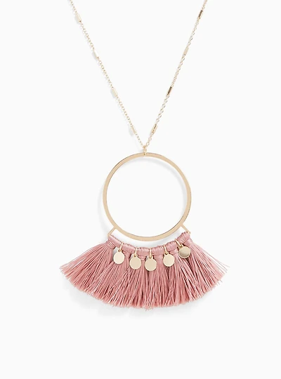 Gold-Tone & Rose Pink Fringe Pendant Necklace