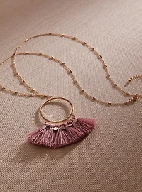 Gold-Tone & Rose Pink Fringe Pendant Necklace