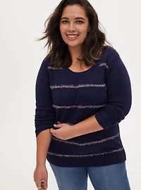 Tinsel Stripe Holiday Sweater - Navy