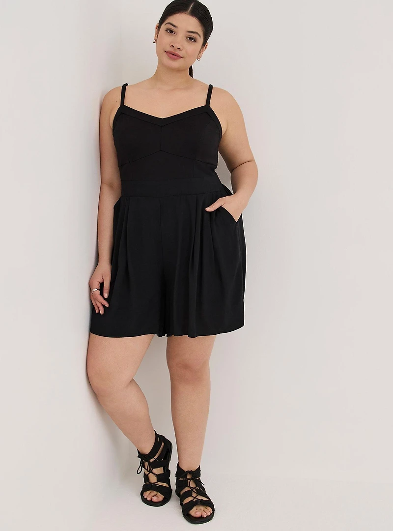 Black Ponte Bustier Romper
