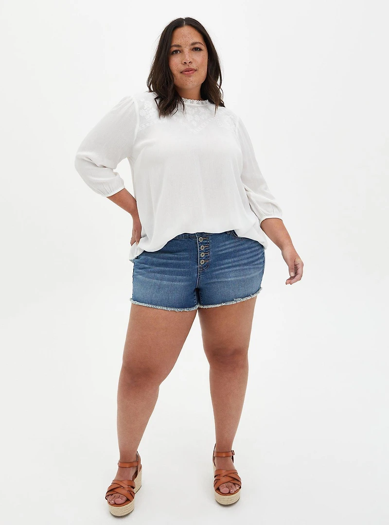 White Crinkle Gauze Embroidered Blouse