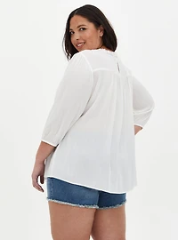 White Crinkle Gauze Embroidered Blouse