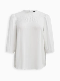 White Crinkle Gauze Embroidered Blouse