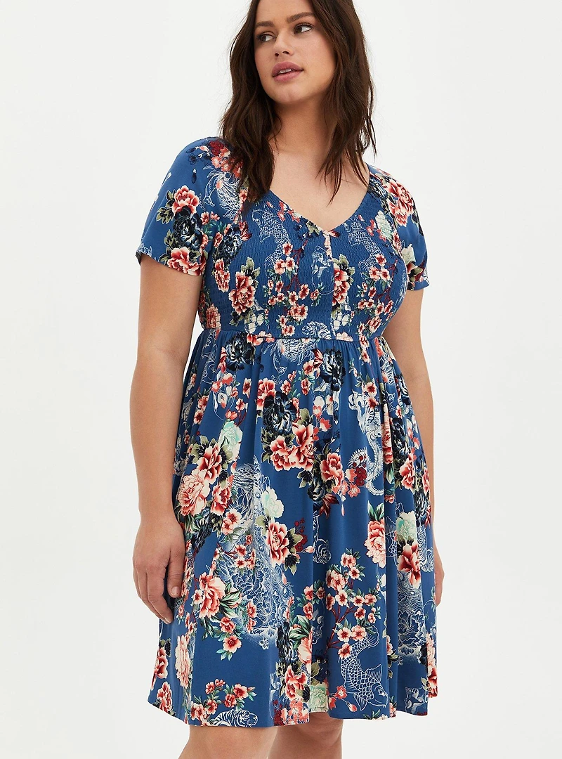 Mini Challis Smocked Skater Dress