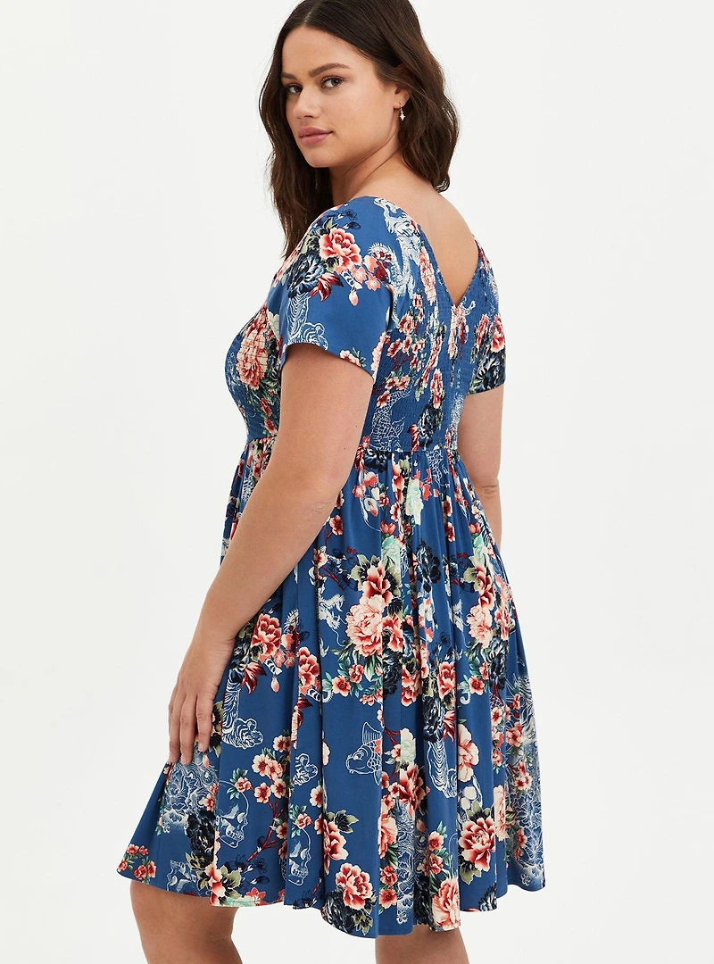 Mini Challis Smocked Skater Dress