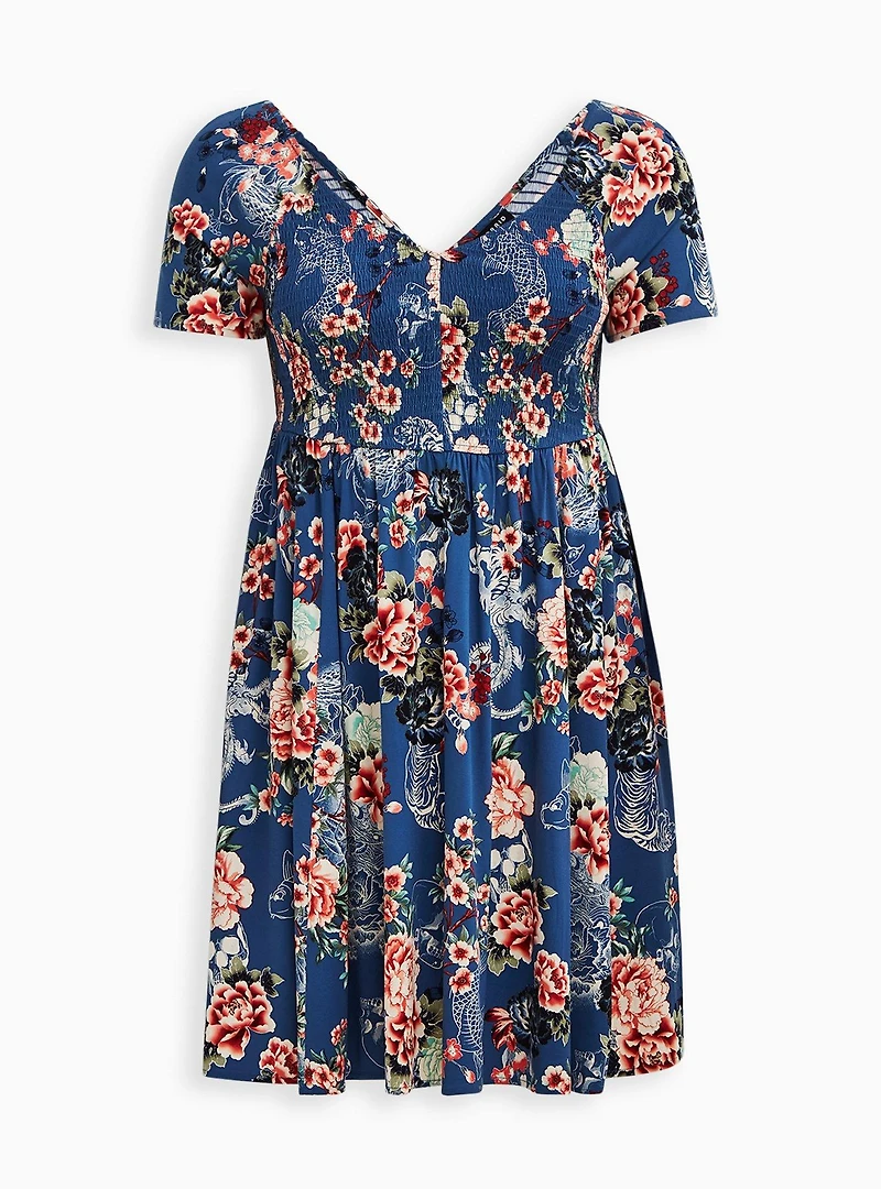 Mini Challis Smocked Skater Dress