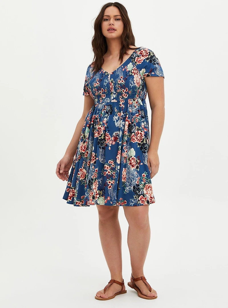 Mini Challis Smocked Skater Dress