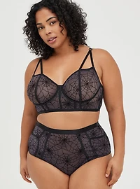 Flocked Mesh High-Waist Brief Panty