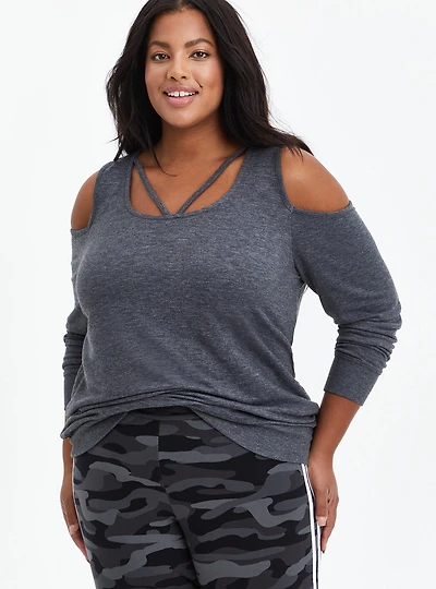 Knit Scoop Neck Strappy Cold Shoulder Top