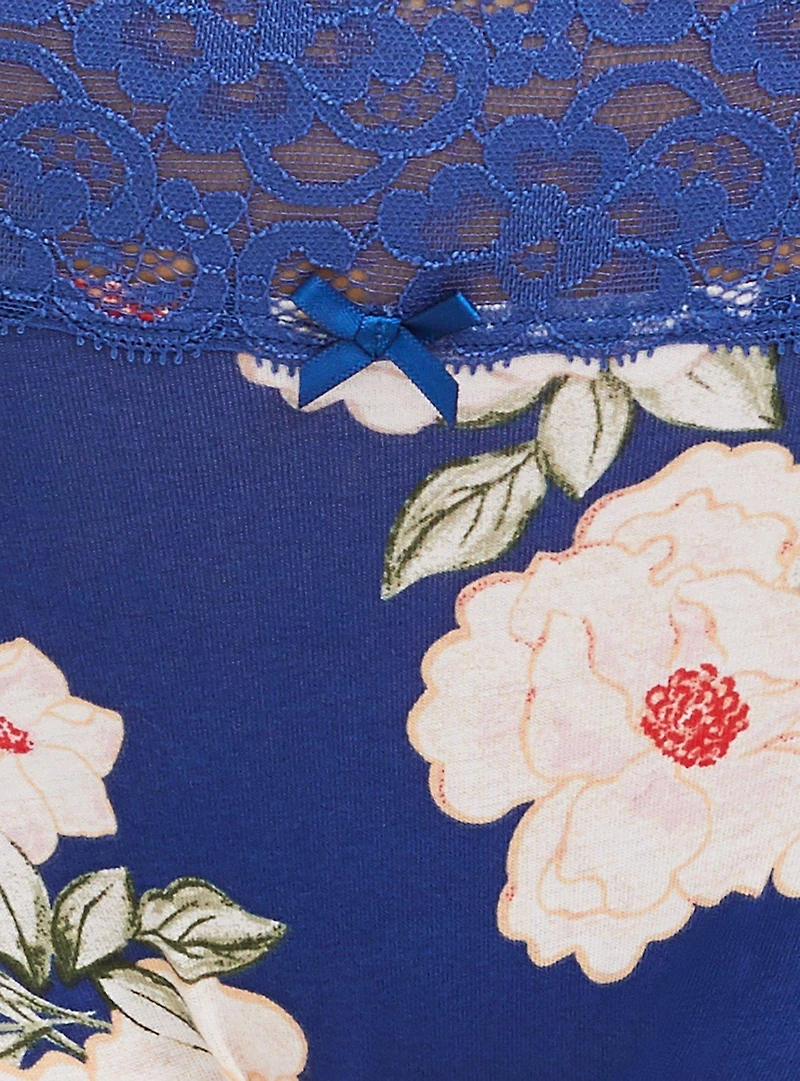 Cotton Mid-Rise Lace Trim Boyshort Panty