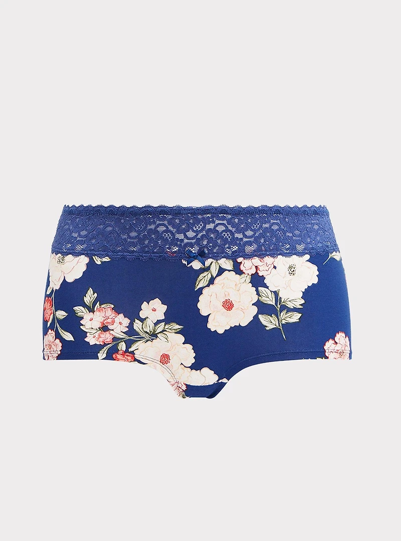 Cotton Mid-Rise Lace Trim Boyshort Panty