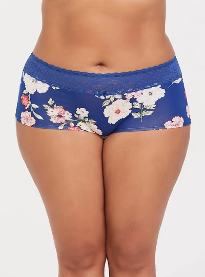 Cotton Mid-Rise Lace Trim Boyshort Panty