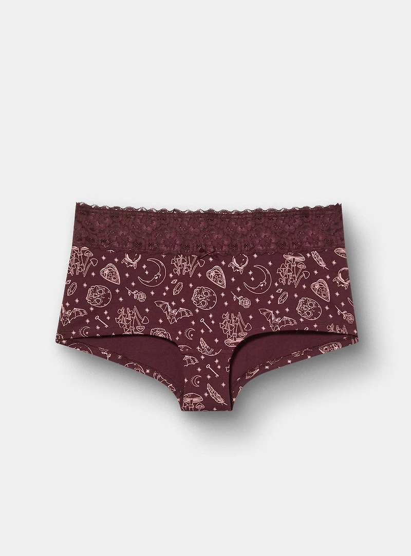 Cotton Mid-Rise Lace Trim Boyshort Panty