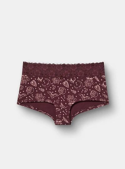 Cotton Mid-Rise Lace Trim Boyshort Panty