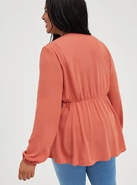 Babydoll Rayon Crepe Embroidered Lace-Up Top