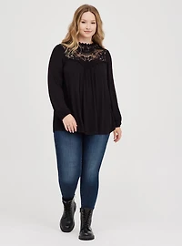 Crinkle Gauze Crochet Detail Top
