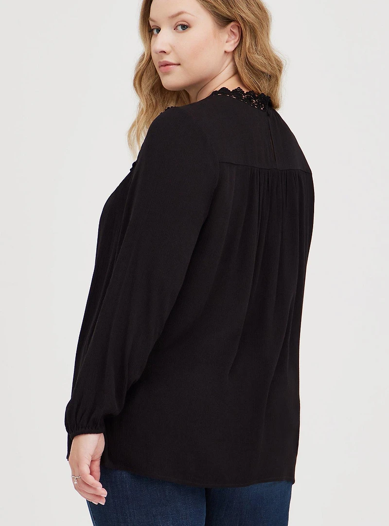 Crinkle Gauze Crochet Detail Top