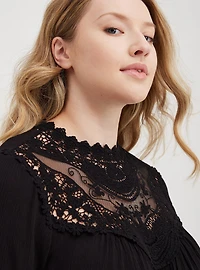 Crinkle Gauze Crochet Detail Top