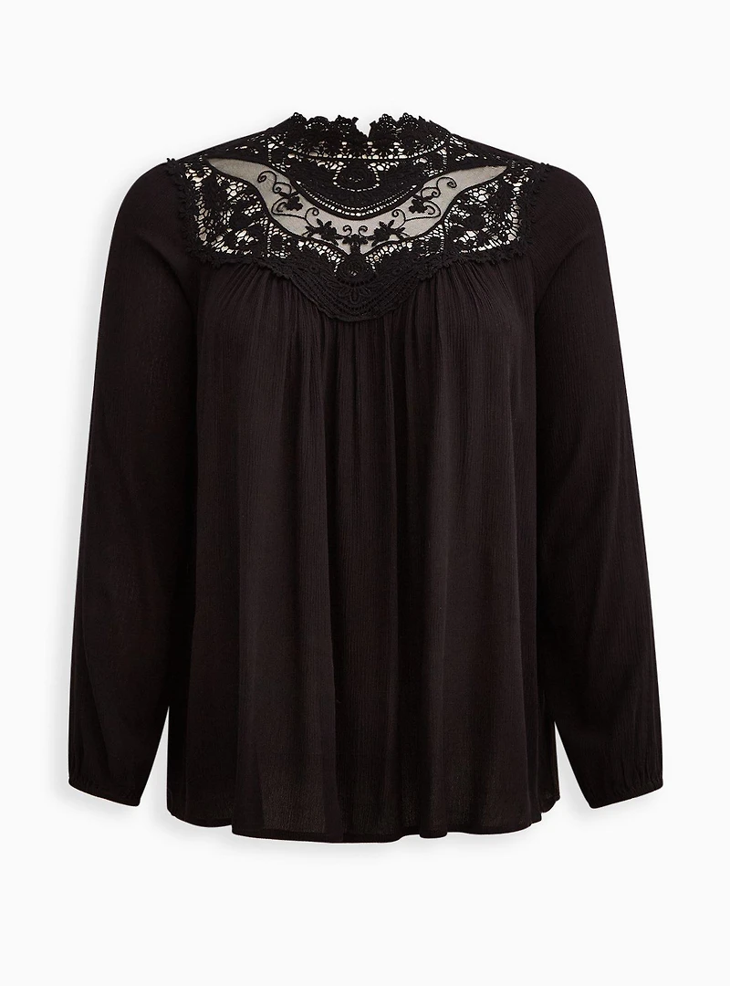 Crinkle Gauze Crochet Detail Top