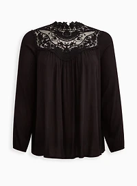 Crinkle Gauze Crochet Detail Top