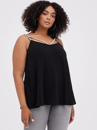 Studio Knit V-Neck Jewel Strappy Swing Cami