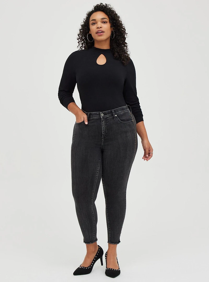 Foxy Mock Neck Keyhole Open Back Top