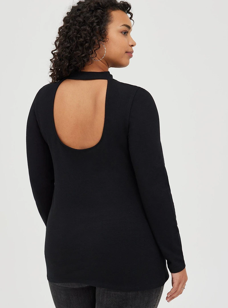 Foxy Mock Neck Keyhole Open Back Top
