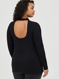 Foxy Mock Neck Keyhole Open Back Top