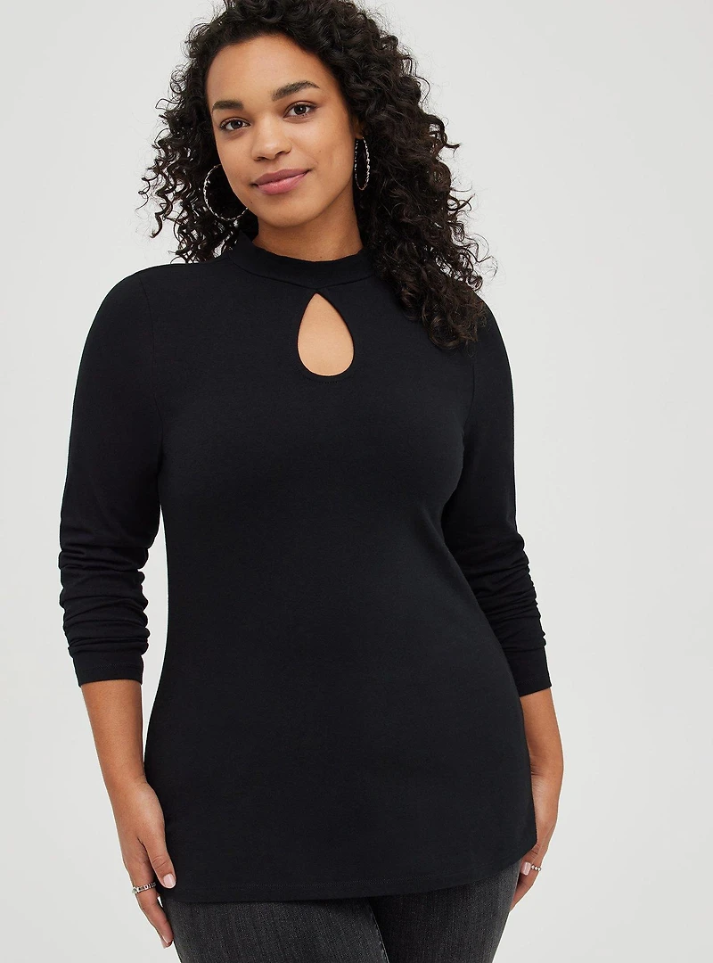 Foxy Mock Neck Keyhole Open Back Top