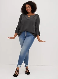 Challis Lace Trim Bell Sleeve Top
