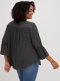 Challis Lace Trim Bell Sleeve Top