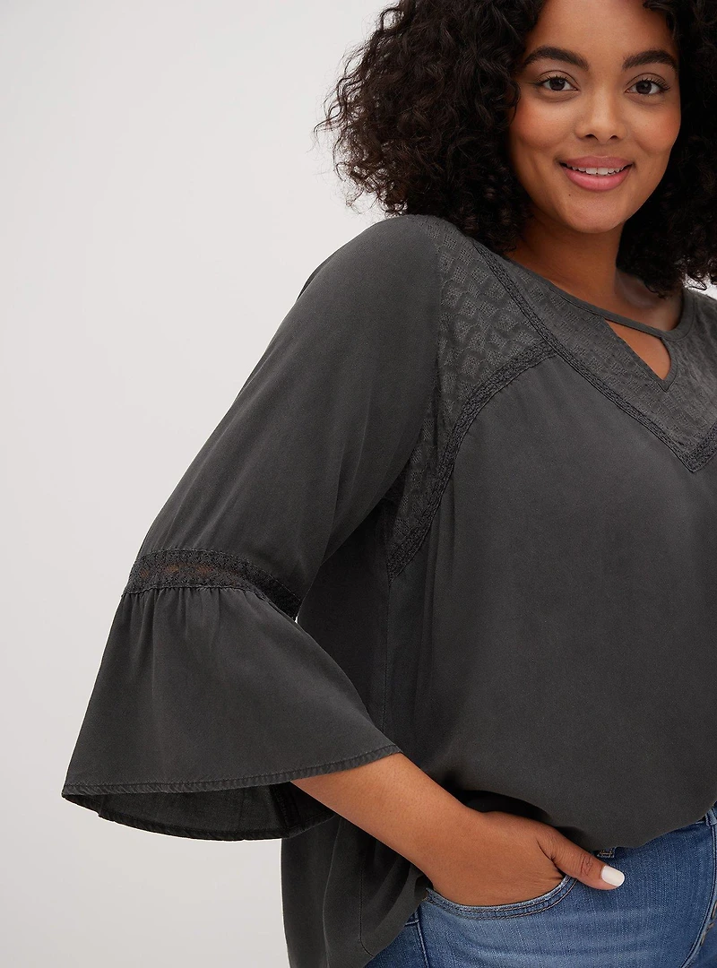 Challis Lace Trim Bell Sleeve Top