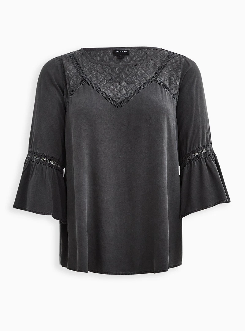 Challis Lace Trim Bell Sleeve Top