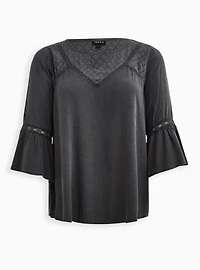 Challis Lace Trim Bell Sleeve Top