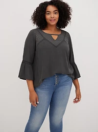 Challis Lace Trim Bell Sleeve Top