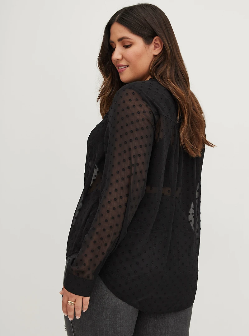Chiffon Clip Dot With Lace Inset Top