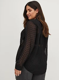 Chiffon Clip Dot With Lace Inset Top